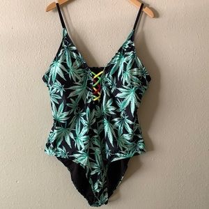 Leaf Print One Piece Swimsuit-NWOT